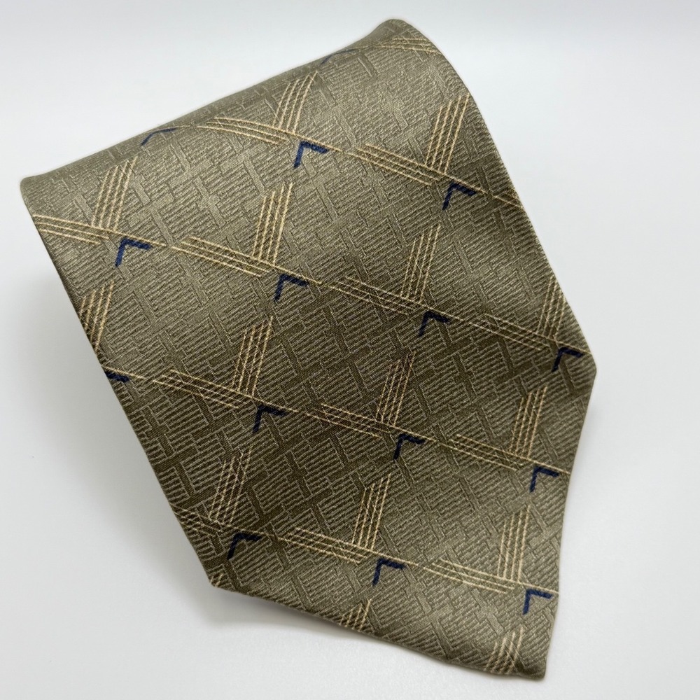 Jos. A. Bank Necktie OS Olive Green Geometric Silk Corporate Classic Business
